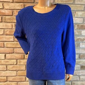 Karen Scott Womens Royal Blue Cable Diamond Knit Sweater XL Buttons Crewneck